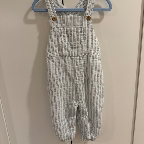 Mango Striped Cotton Dungarees, 9-12M, Like New - Picture 5 of 7